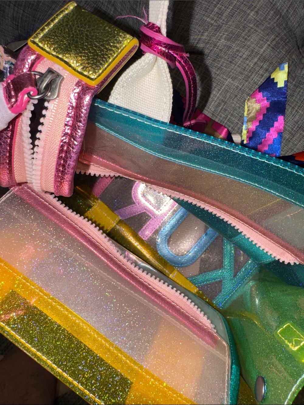 Kurt Geiger Bag Mini Southbank Vinyl Glitter Rainbow Translucent Tote Satchel - Picture 11 of 17